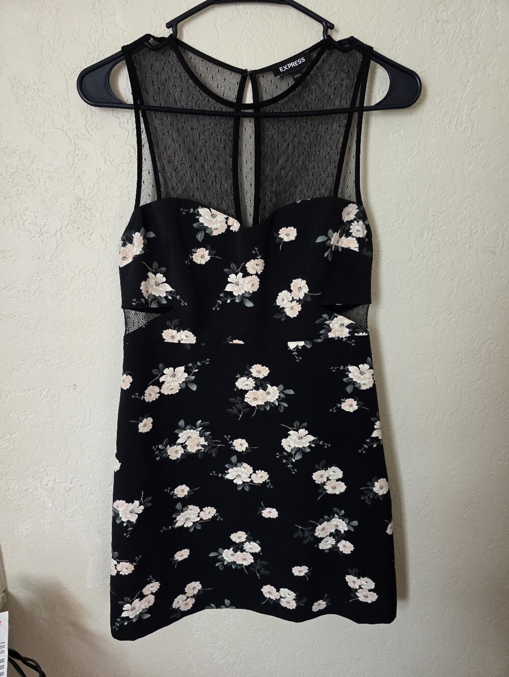 Express black floral mesh bodycon mini dress